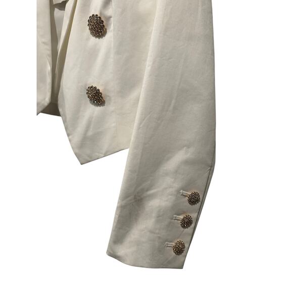 NWT L'Agence Size 8 Off White Gold Lila Boxy Preppy Luxury Crop Cotton Blazer - Picture 3 of 11